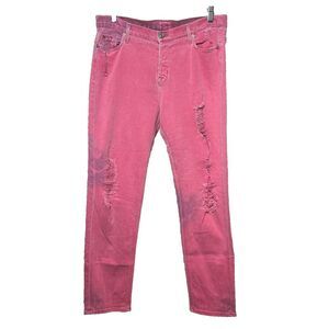 2/$30 Hudson Leigh Boyfriend Pink Button Fly Jeans Size 29 Distressed Mid Rise